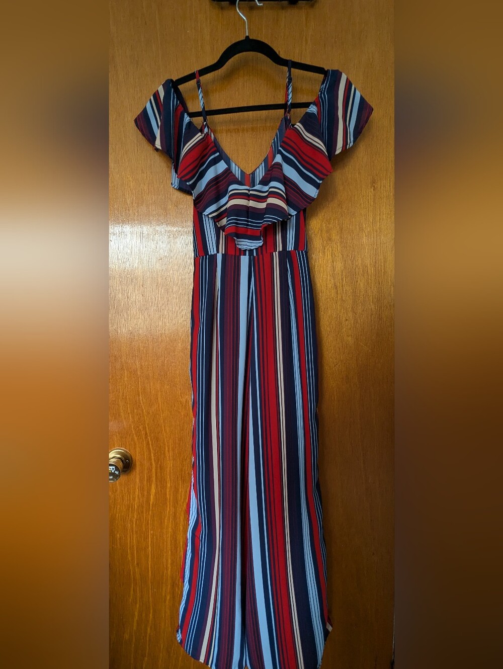 Japna Striped Maxi Dress in Red, Navy & Light Blue